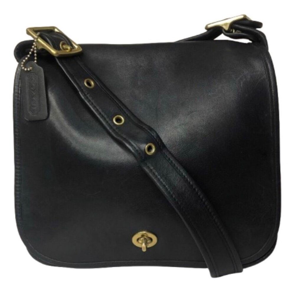 Vintage COACH 9525 Black Stewardess Glove-Tanned Cowhide Turn Lock Bag USA